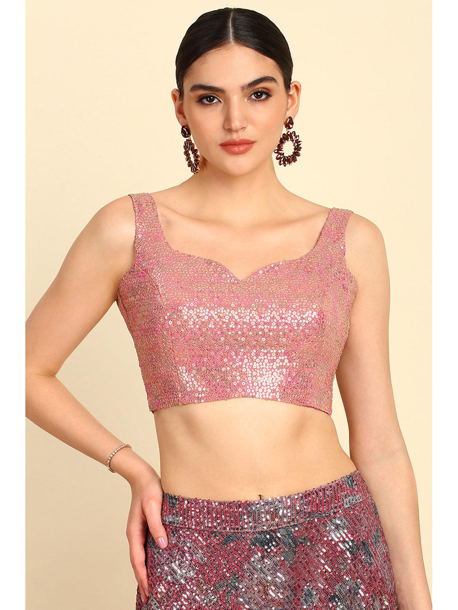 women's blush pink georgette blouse with sequins work