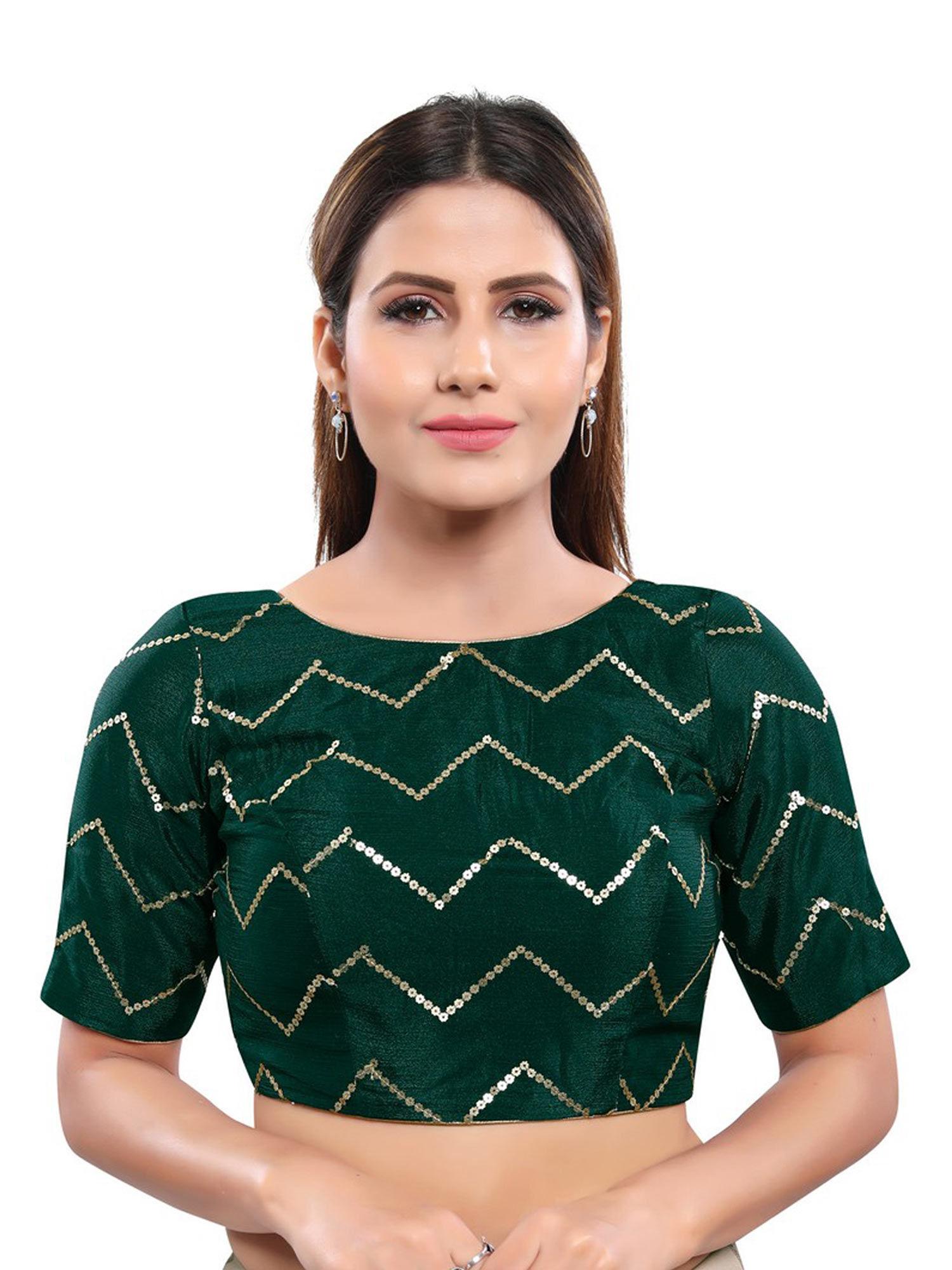 women's bottle green art silk readymade saree blouse