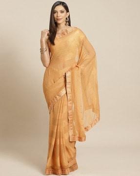 women's brasso solid printed peach saree printed saree