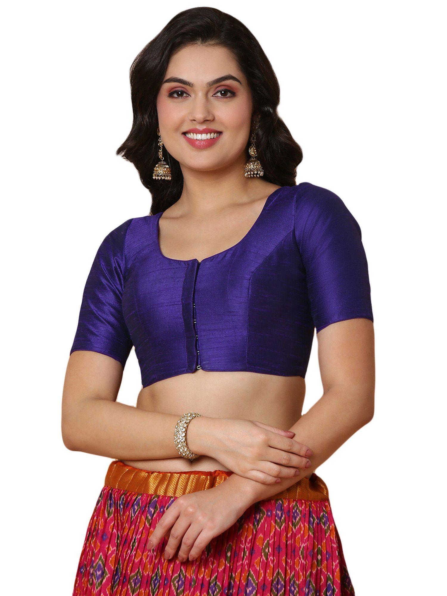 women's brinjal mulberry silk readymade saree blouse