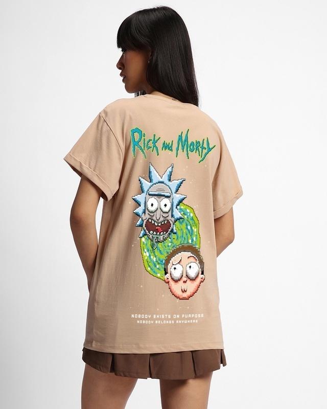 women's brown 8 bit rick and morty graphic printed boyfriend t-shirt