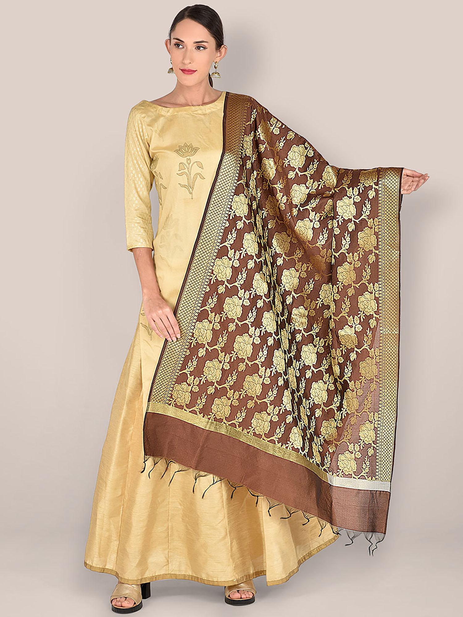 women's brown banarasi silk dupatta