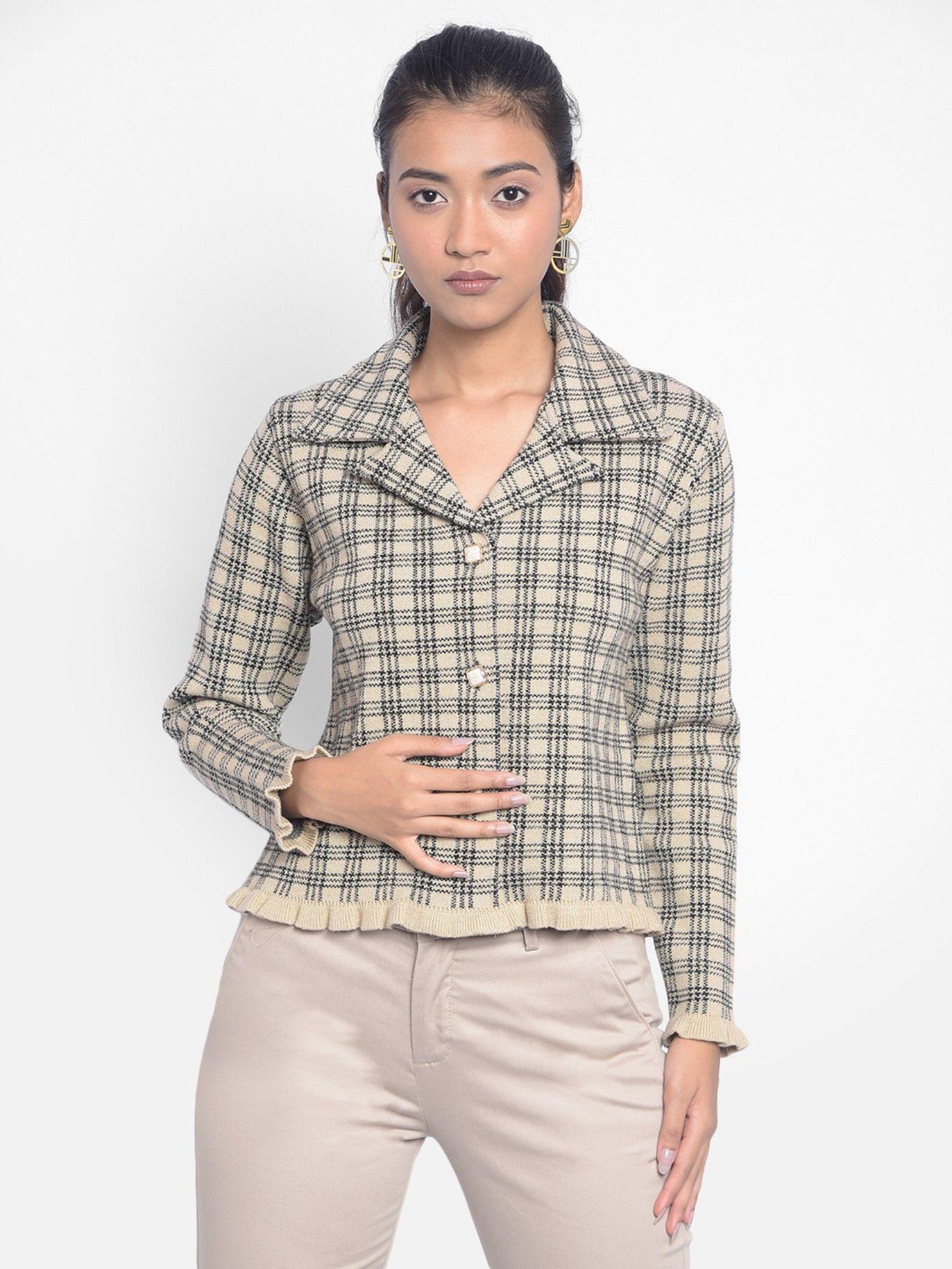 women's brown checked cardigan