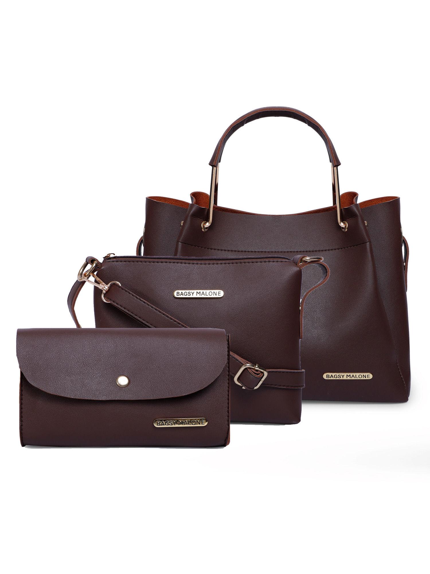 women's brown combo tote bag (set of 3)