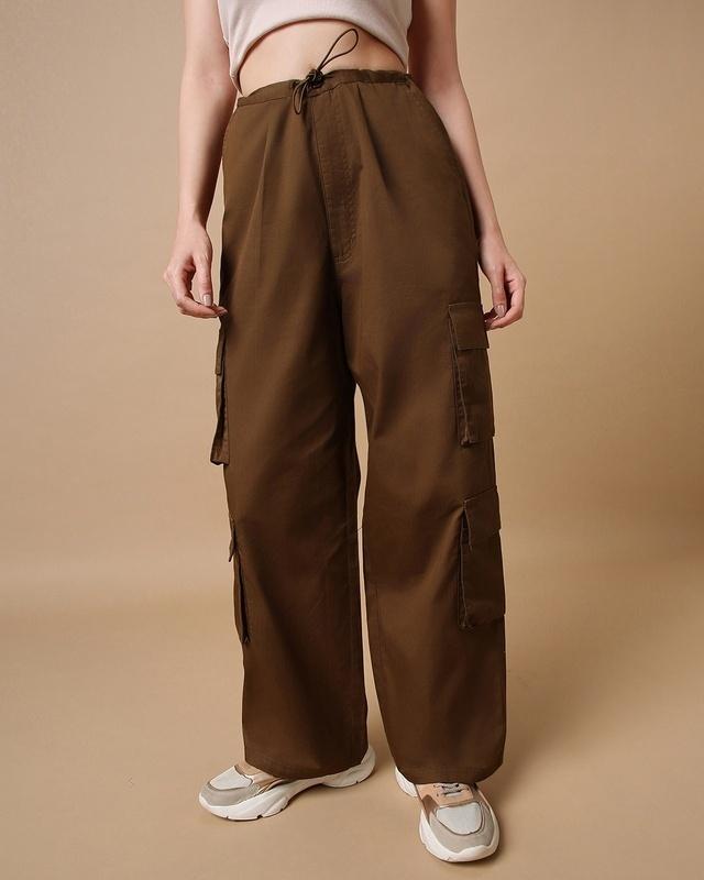 women's brown oversized cargo parachute pants
