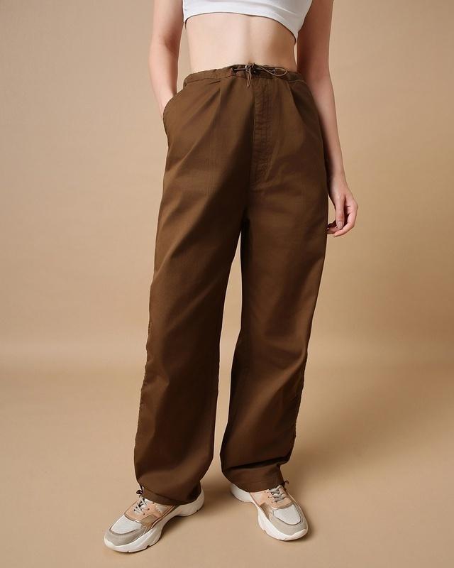 women's brown oversized parachute pants