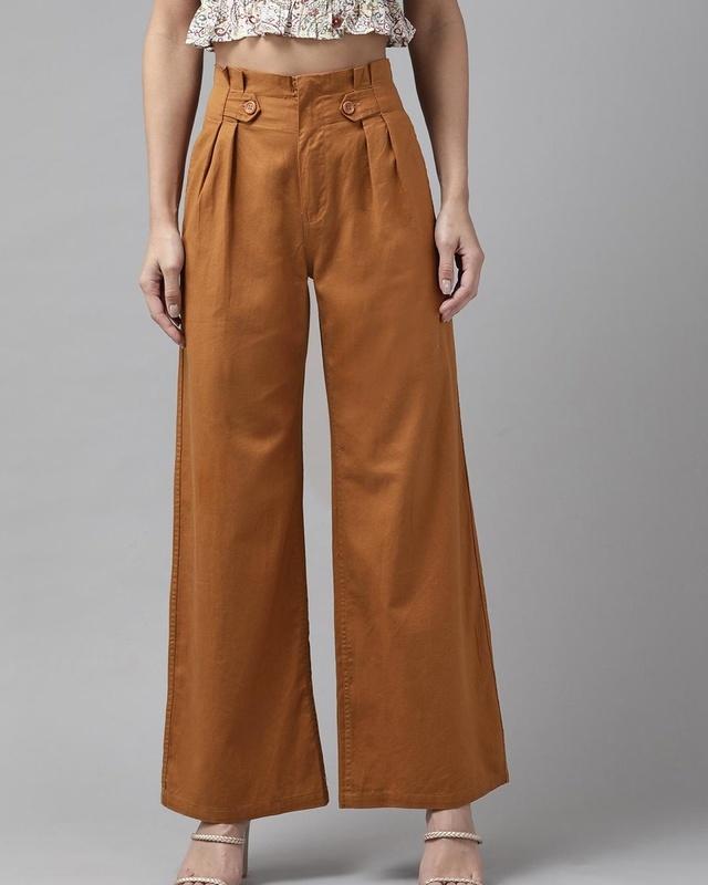 women's brown relaxed fit trousers