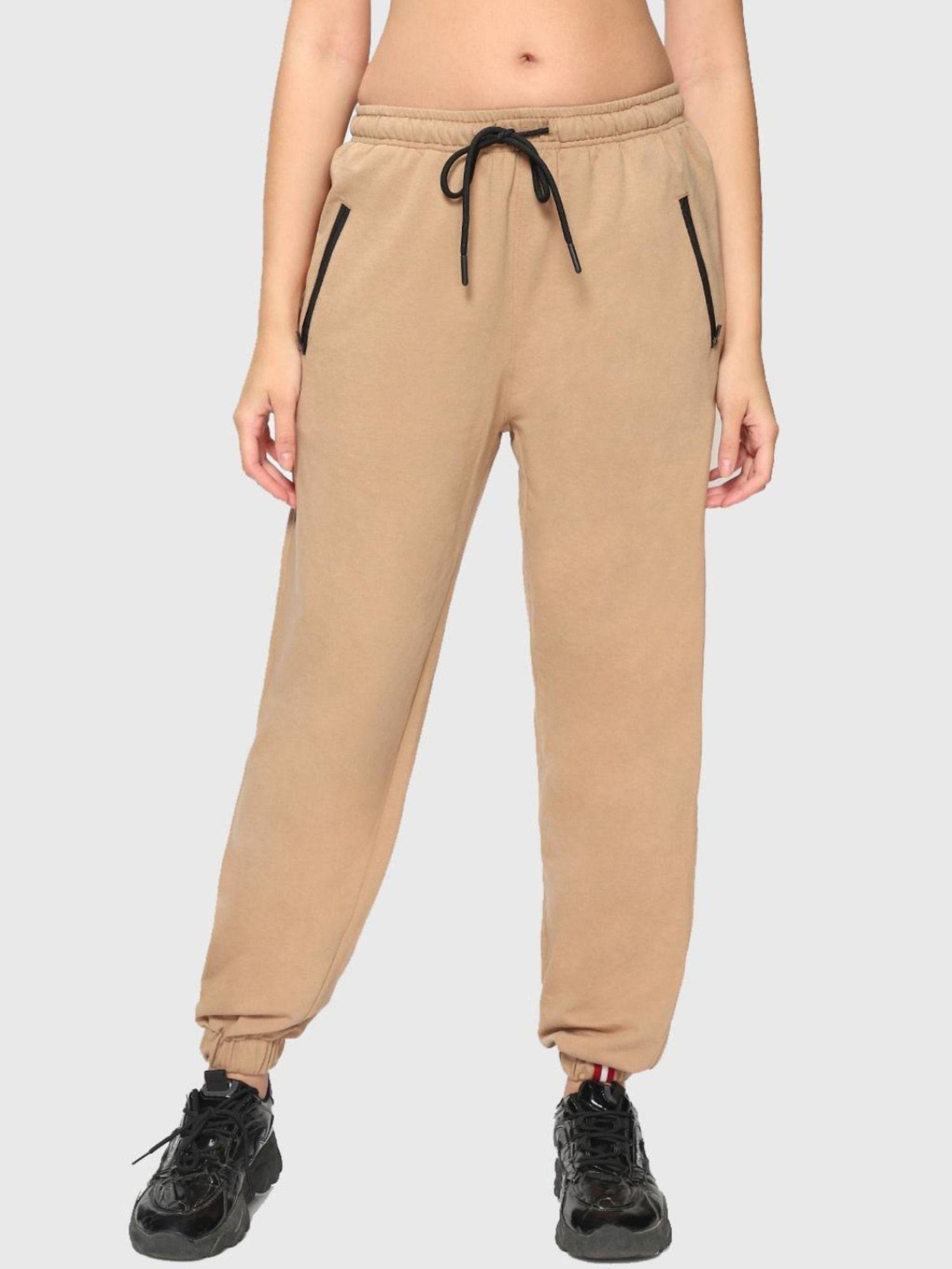 women's brown solid boxy fit joggers