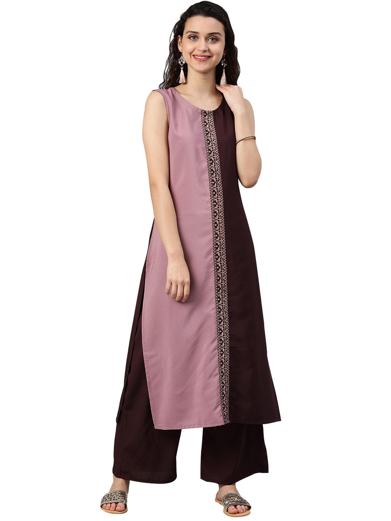 women's brown solid straight crepe kurta