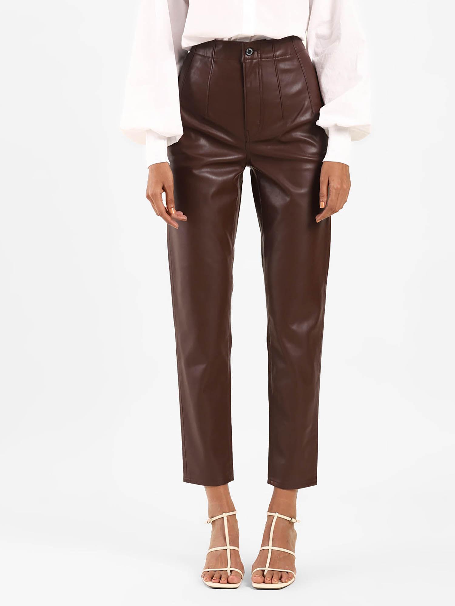 women's brown tapered fit pant