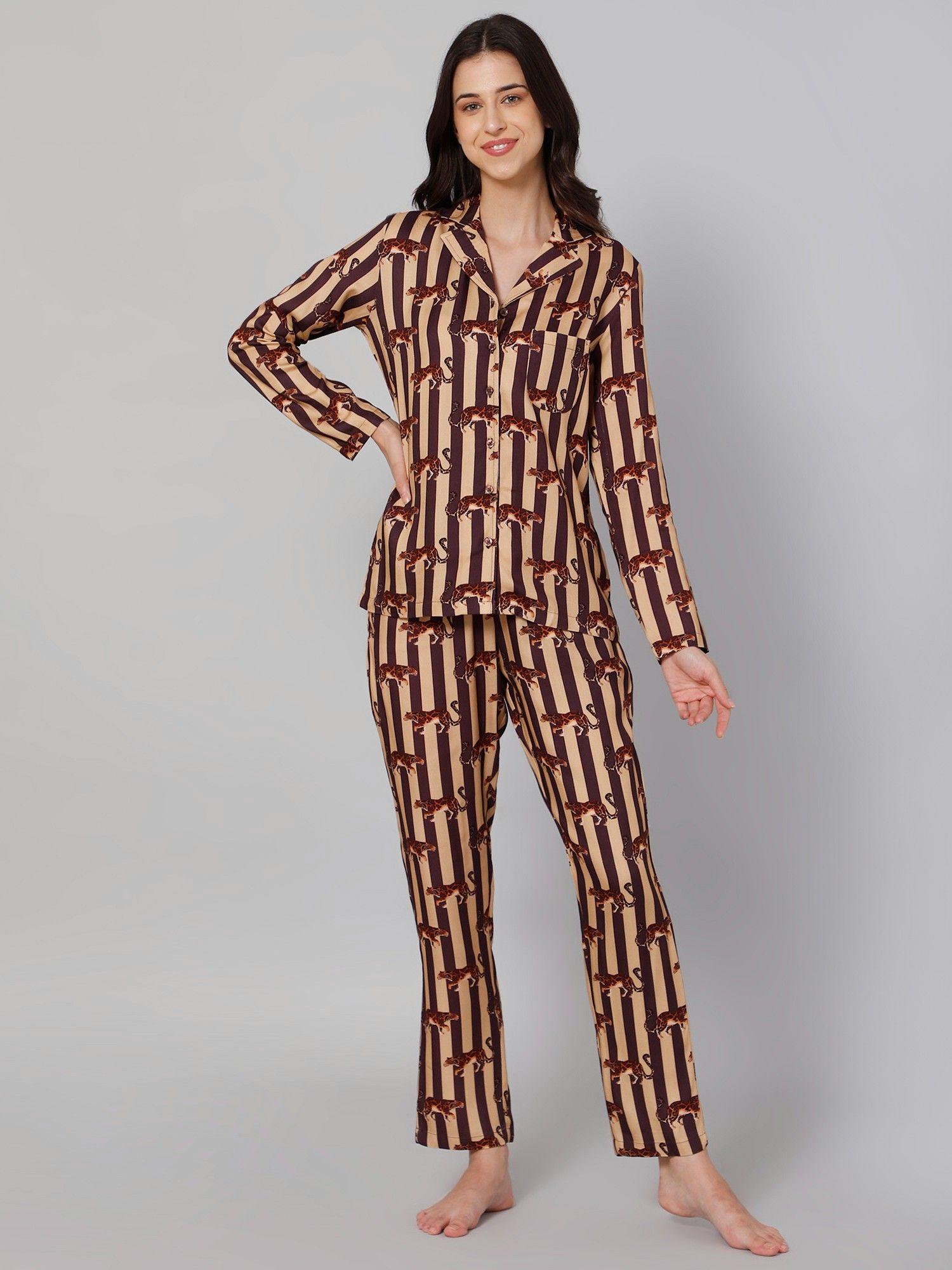 women's brown tiger print night suit