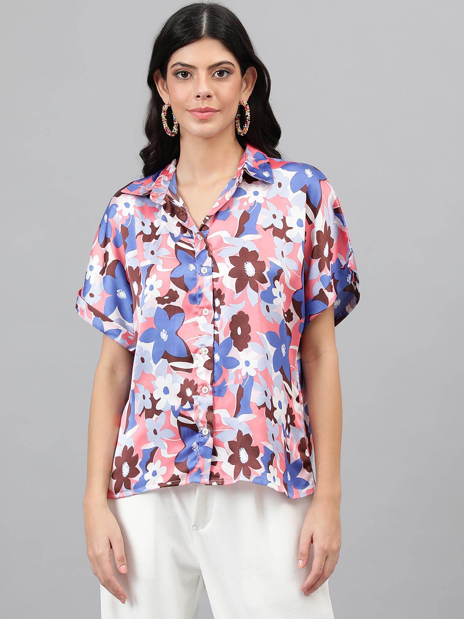 women's casual regular sleeves printed multicolor shirt