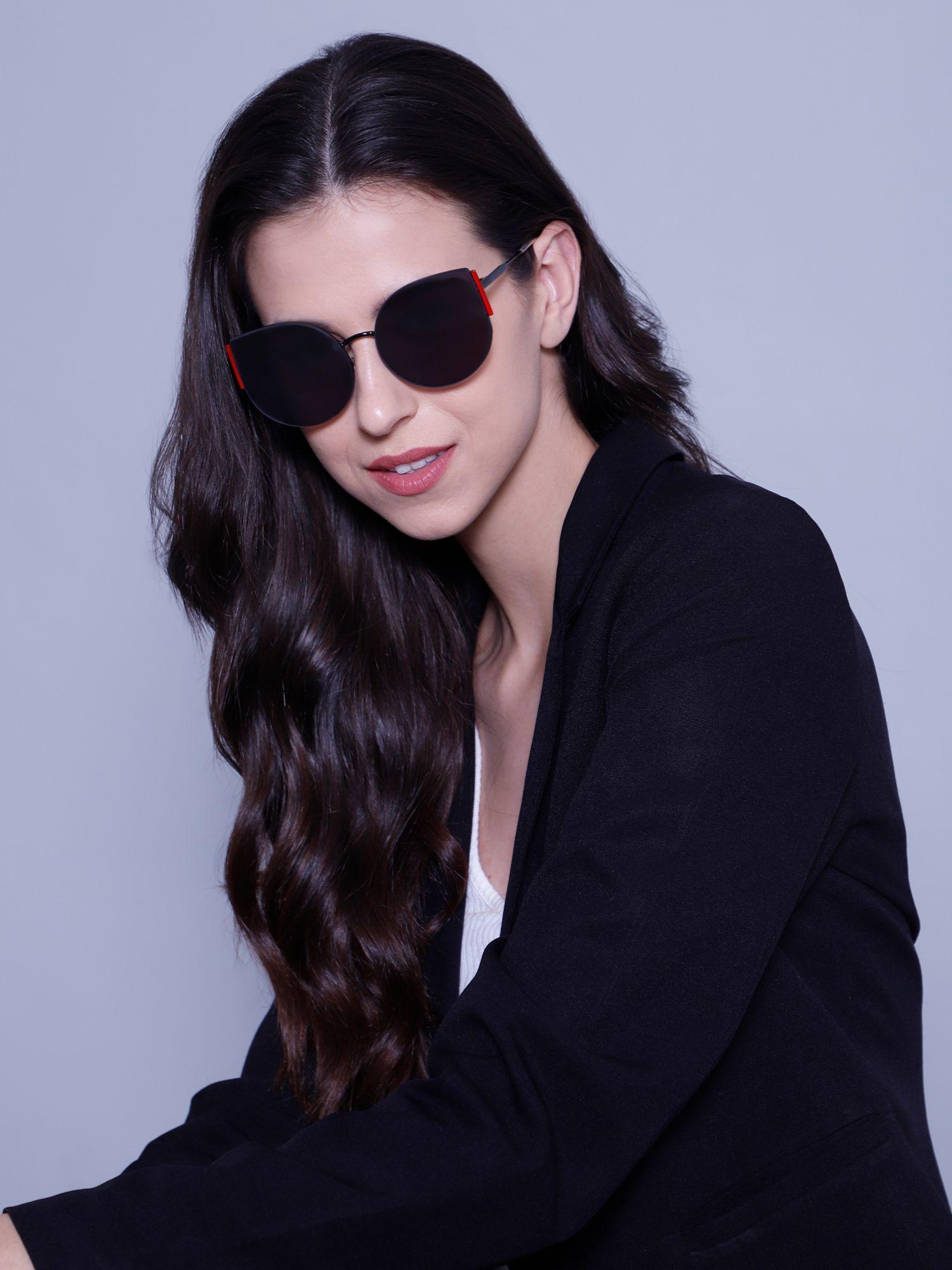 women's cat eye uv protected sunglasses black (60-21-145)