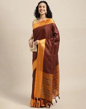 women's checks pattrens zari woven pure silk desinger gadwal saree with blouse piece saree