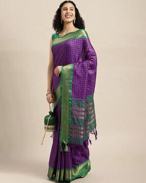 women's checks pattrens zari woven pure silk desinger gadwal saree with blouse piece saree