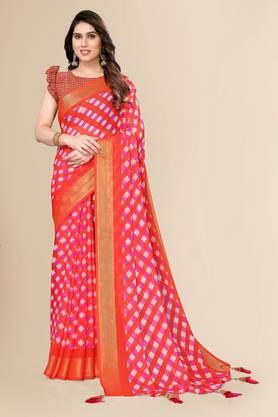 women's chiffon printed and embellished leheria sari with blouse piece - multi
