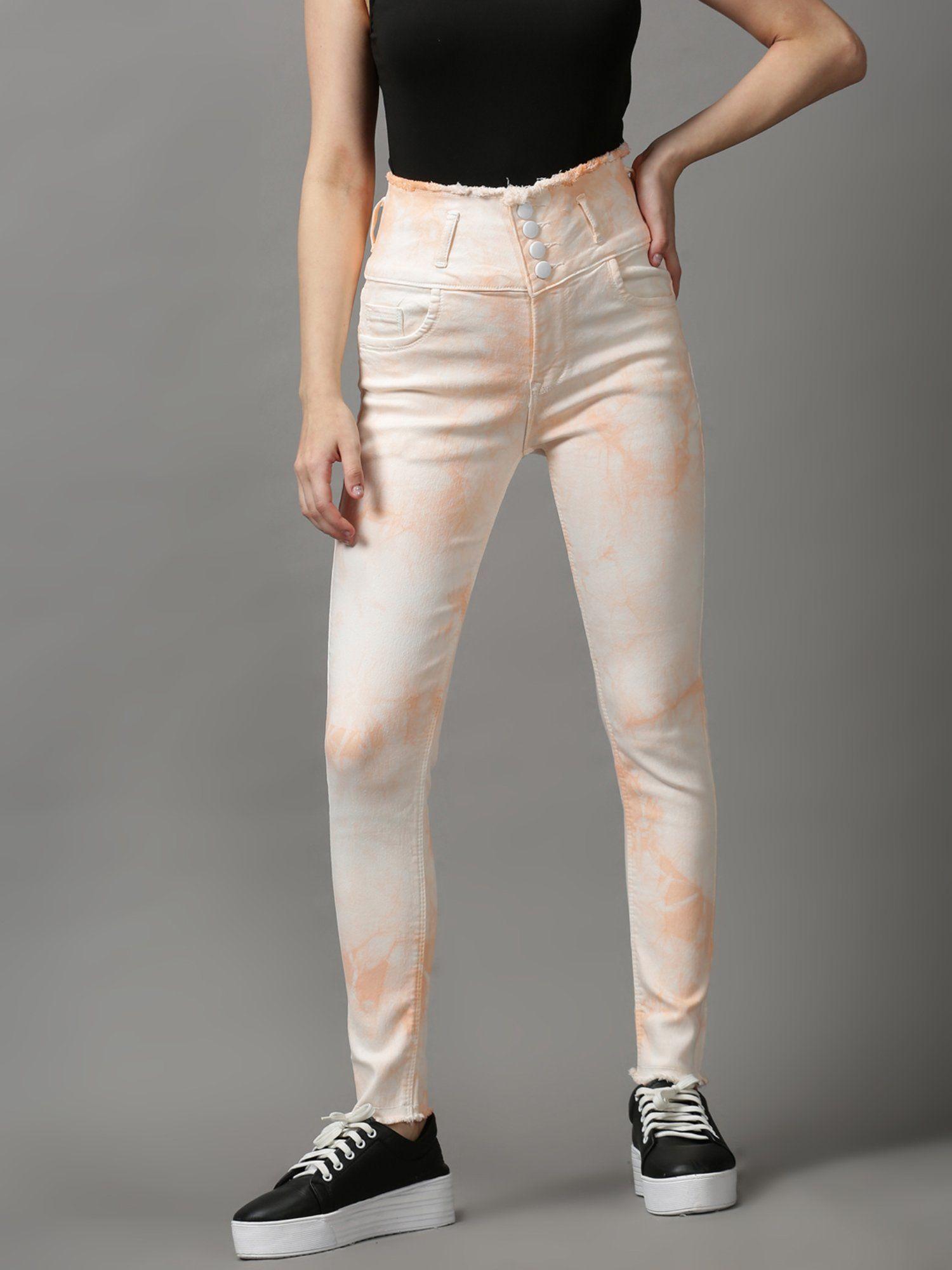 women's clean look skinny fit peach denim jeans