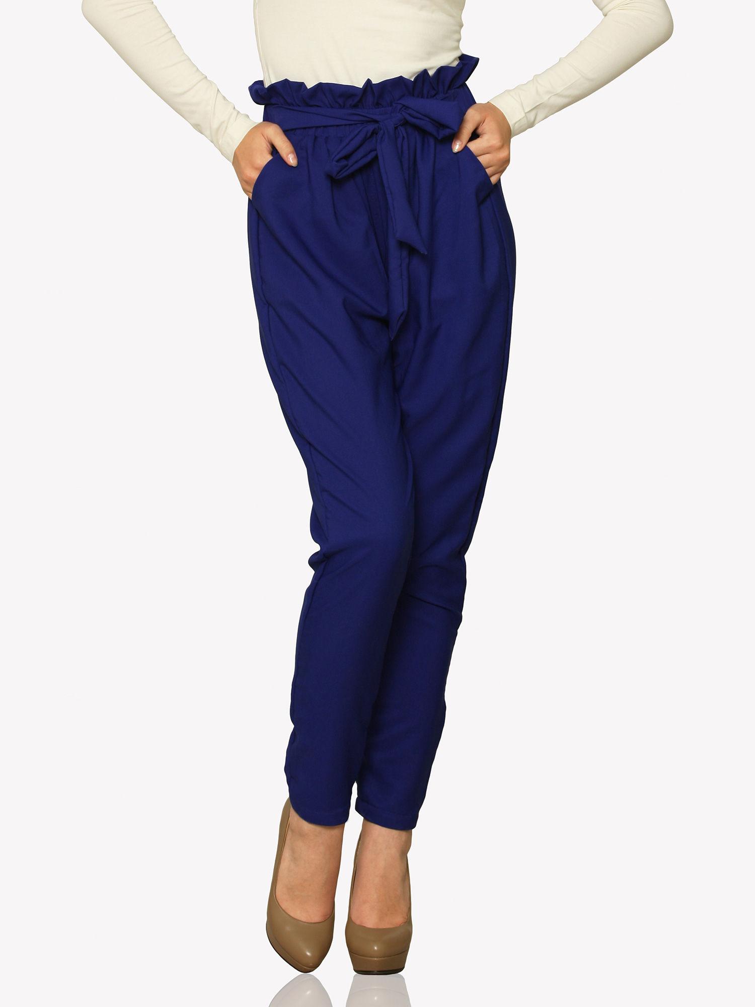 women's cobalt blue high waist solid pants