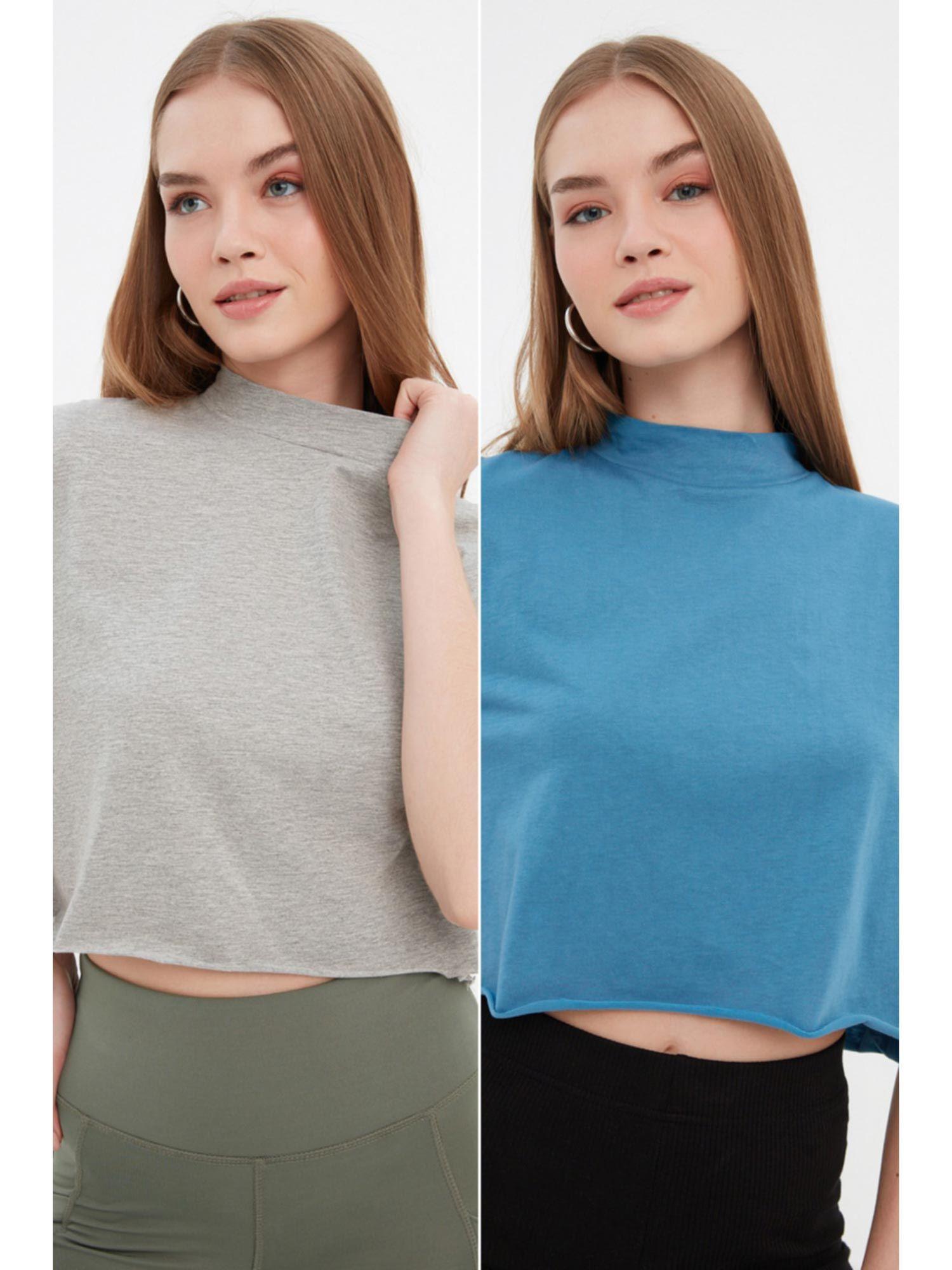 women's comfortable blue & grey t-shirts pack of 2 (set of 2)