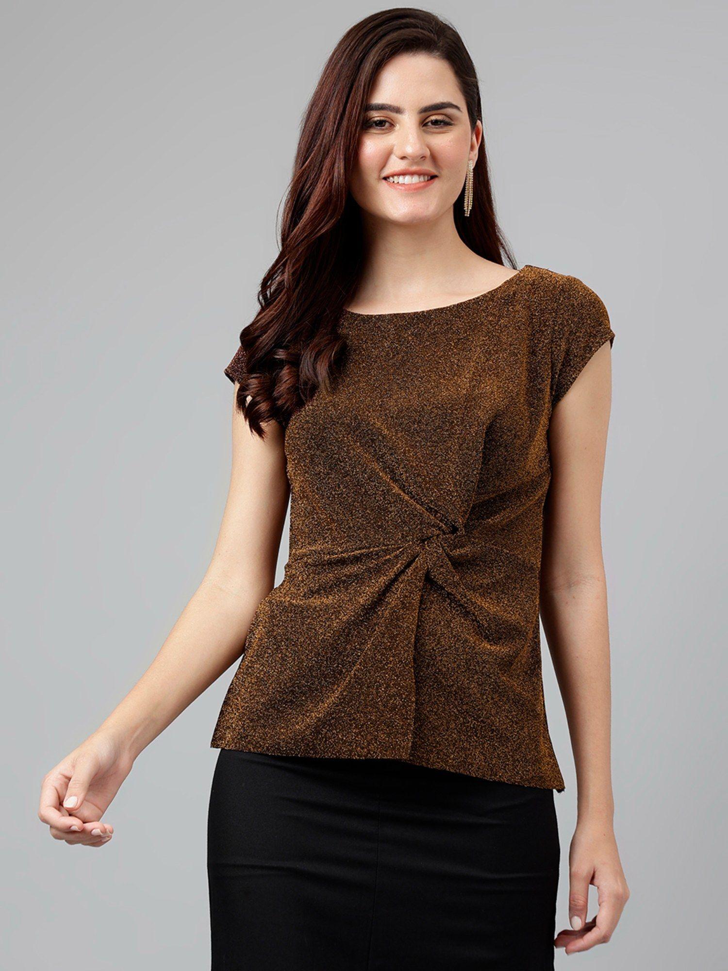 women's copper solid nylon stretch knit top