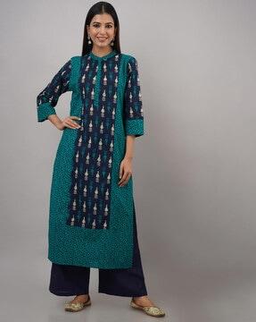 women's cotton cambric floral print straight kurta with palazzo