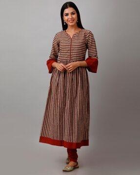 women's cotton cambric printed anarkali kurta churidar dupatta set