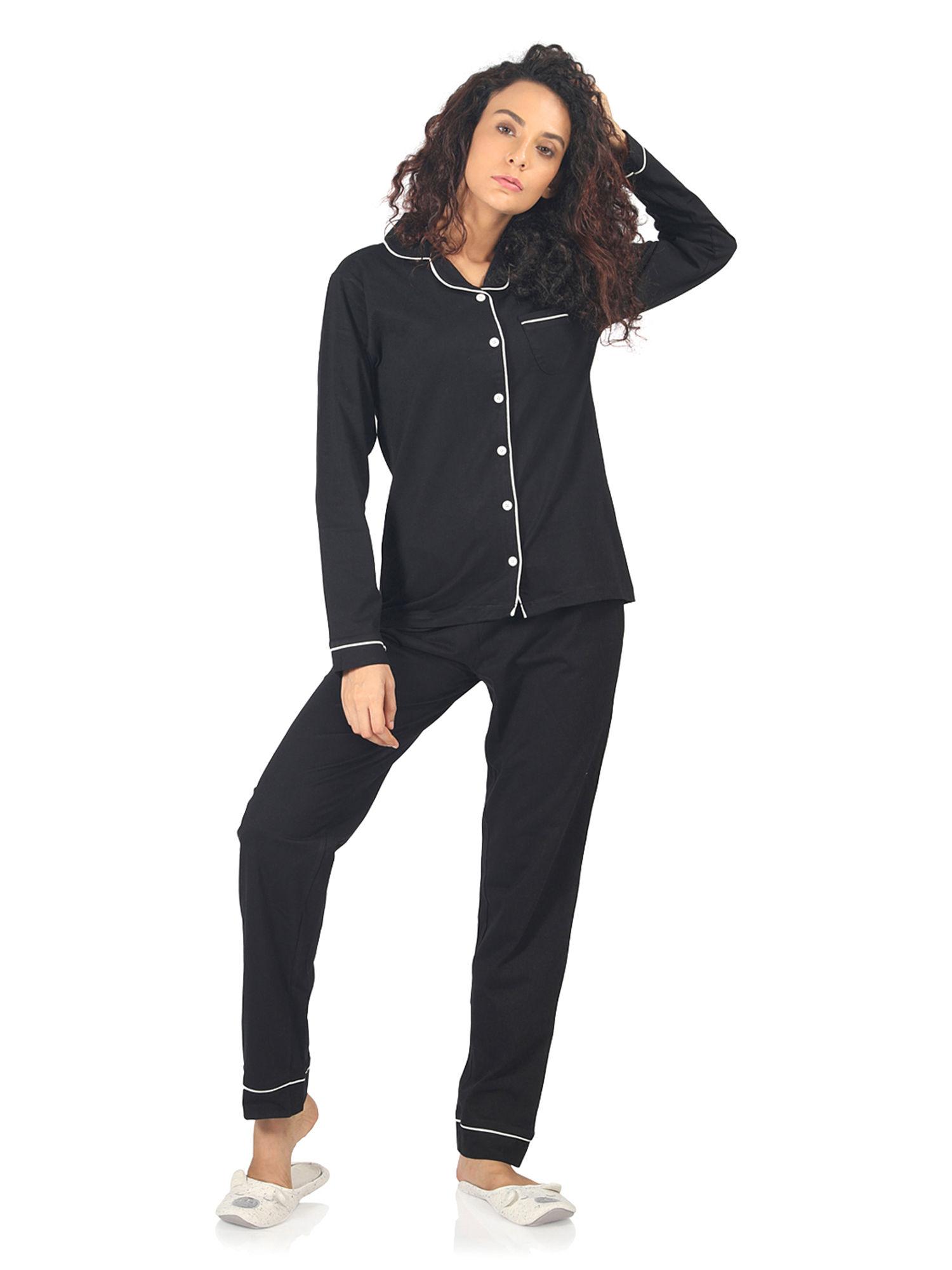 women's cotton classic pyjama set black