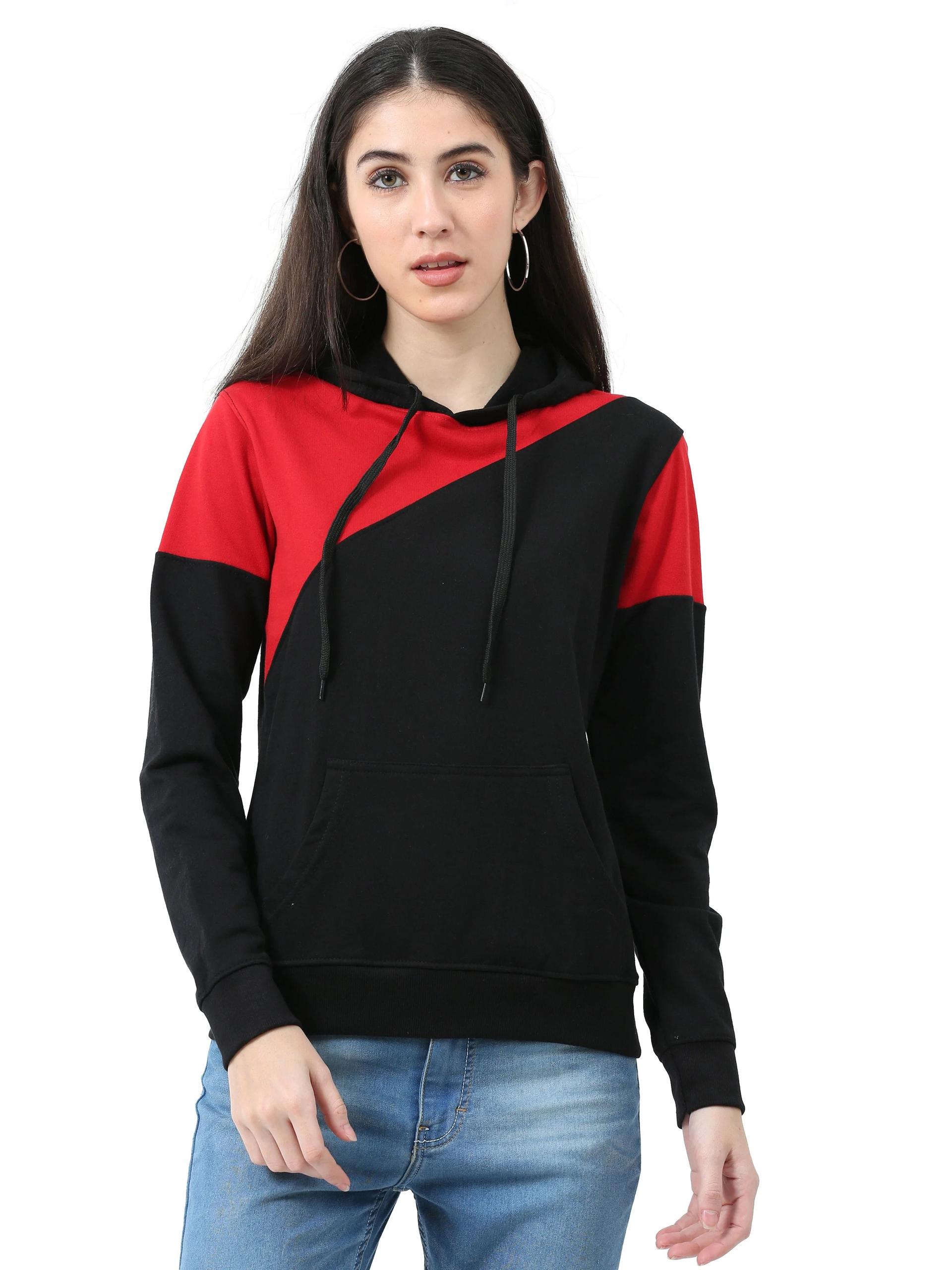 women's cotton color block  sweatshirt hoodies