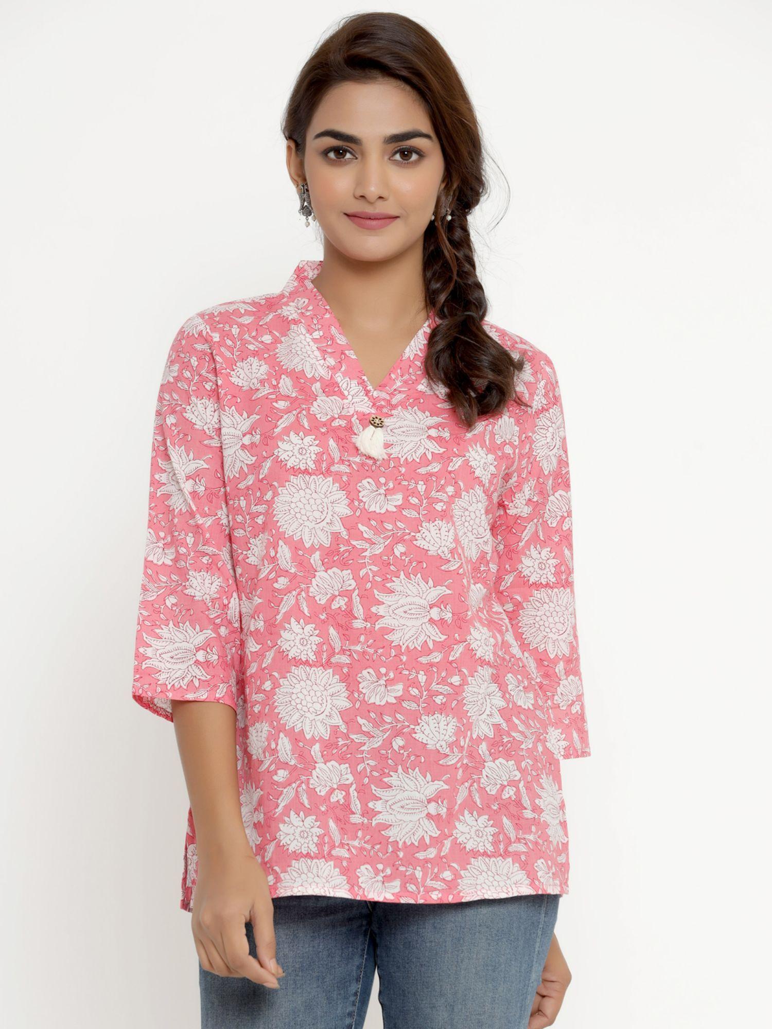 women's cotton floral printed straight top