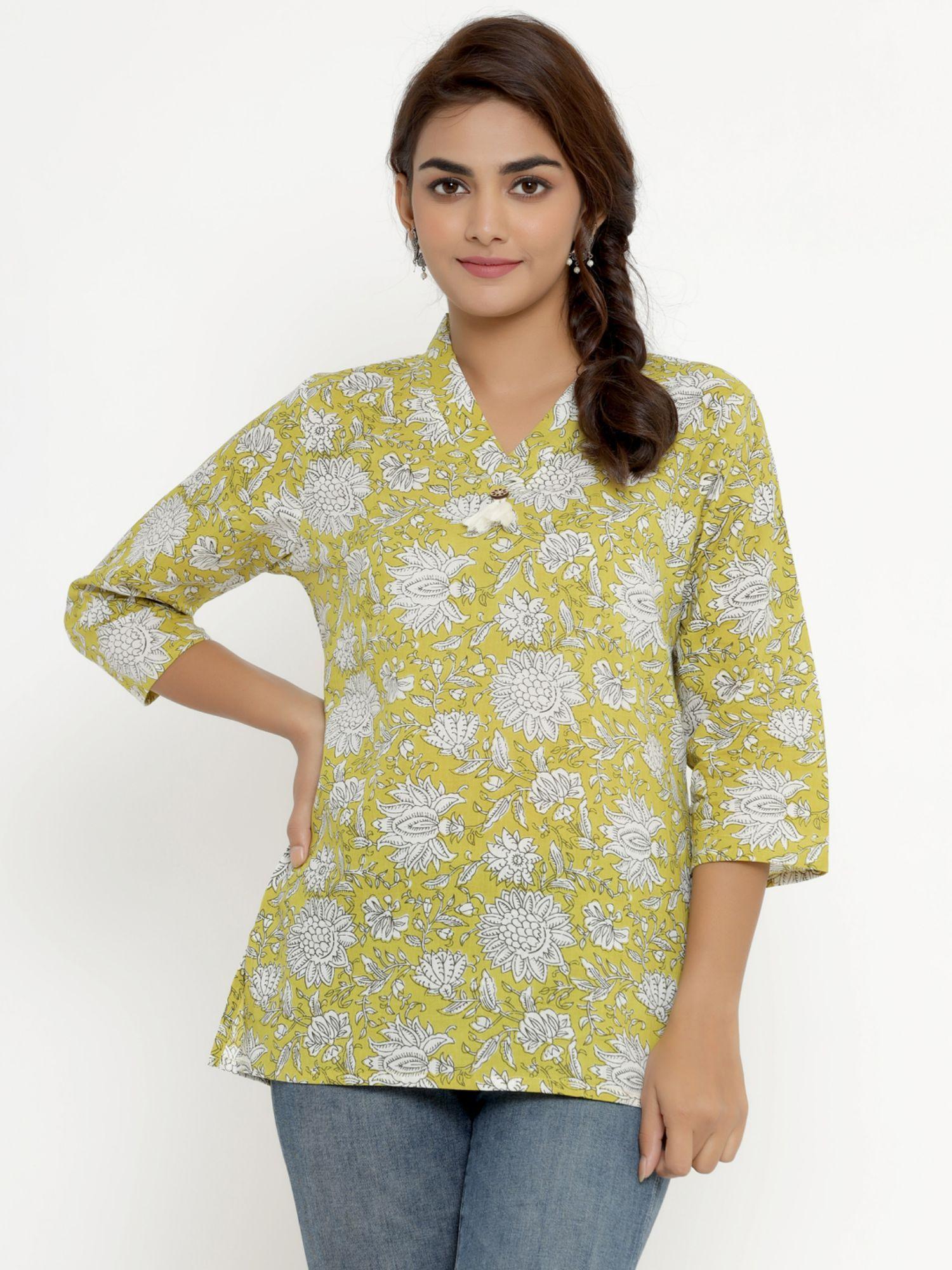 women's cotton floral printed straight top