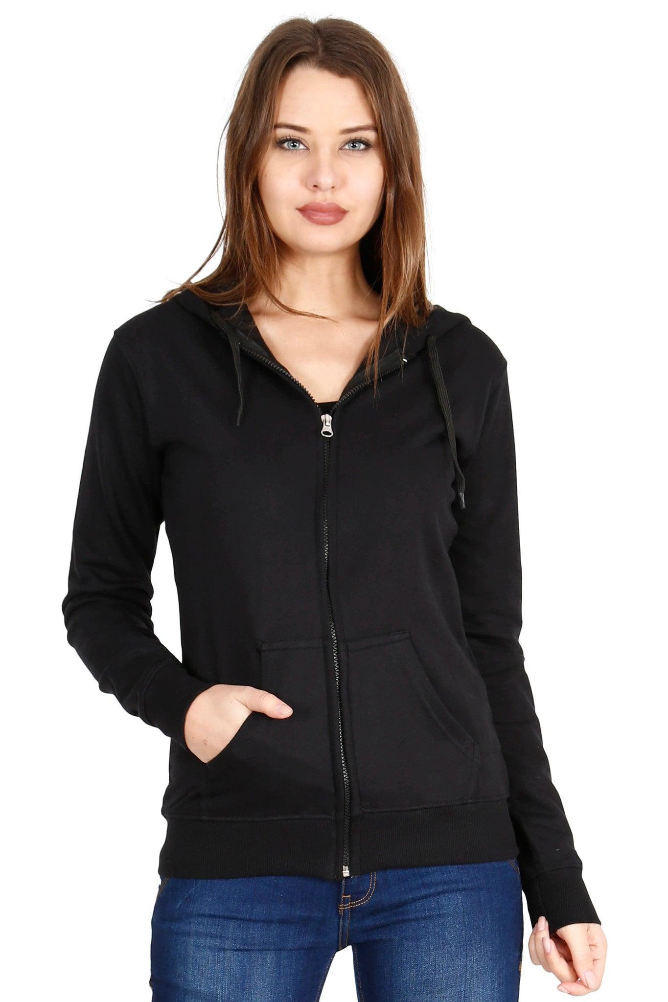 women's cotton plain full sleeve black color hoodies/sweatshirt