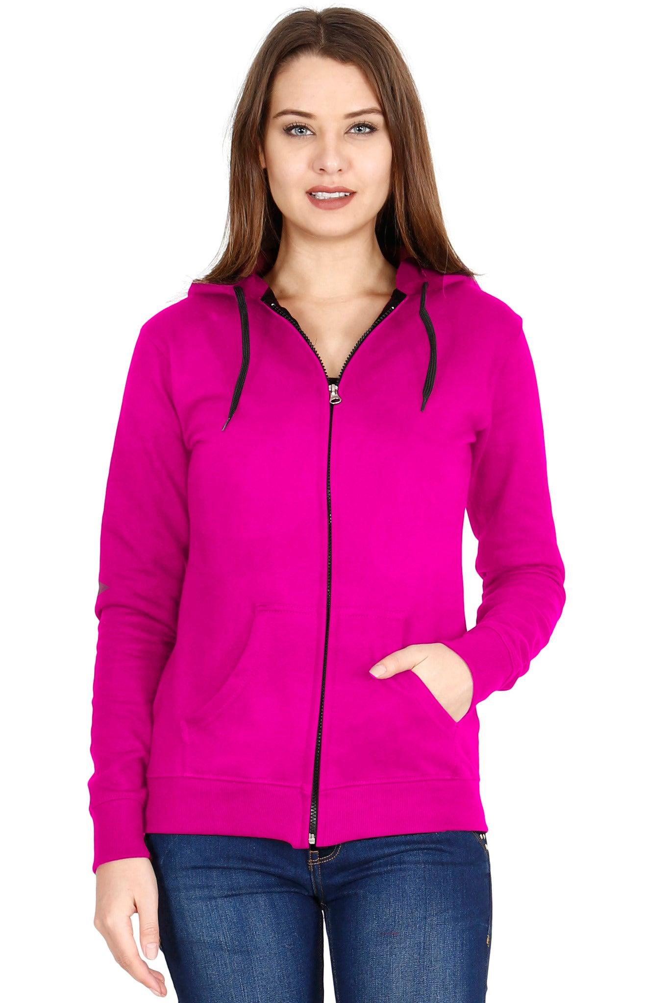 women's cotton plain full sleeve pink color hoodies/sweatshirt