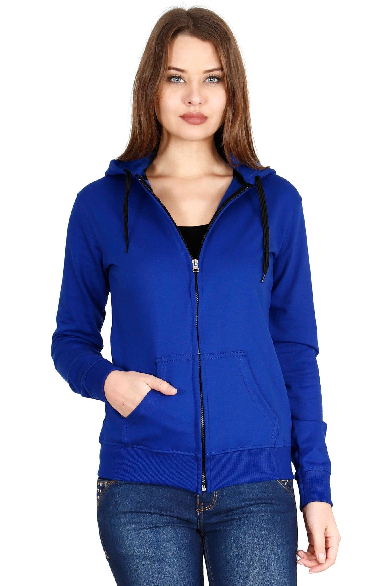 women's cotton plain full sleeve royal blue color hoodies/sweatshirt