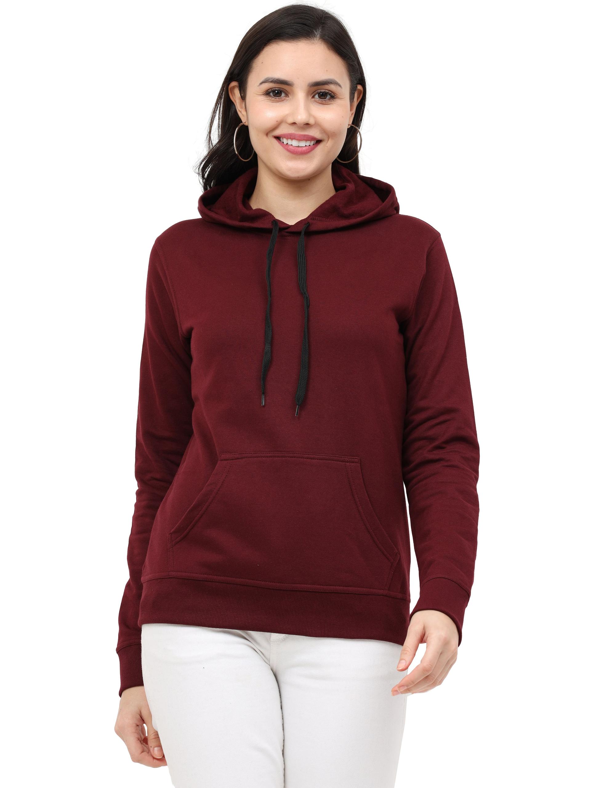 women's cotton plain maroon color sweatshirt hoodies