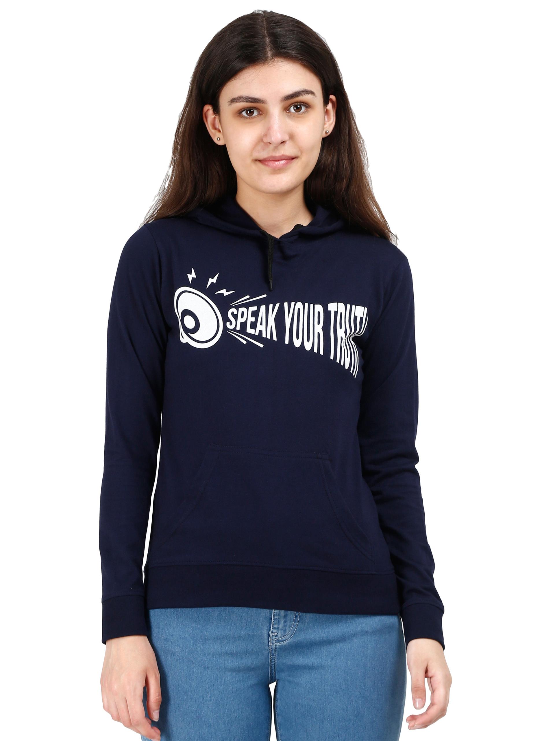 women's cotton printed full sleeve navy blue color sweatshirt/hoodies