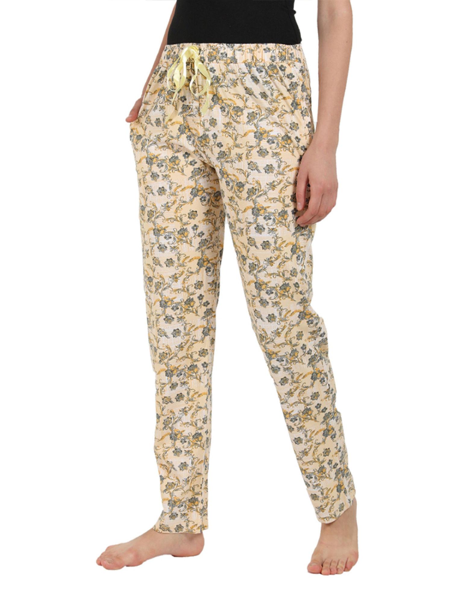 women's cotton printed pajama - yellow