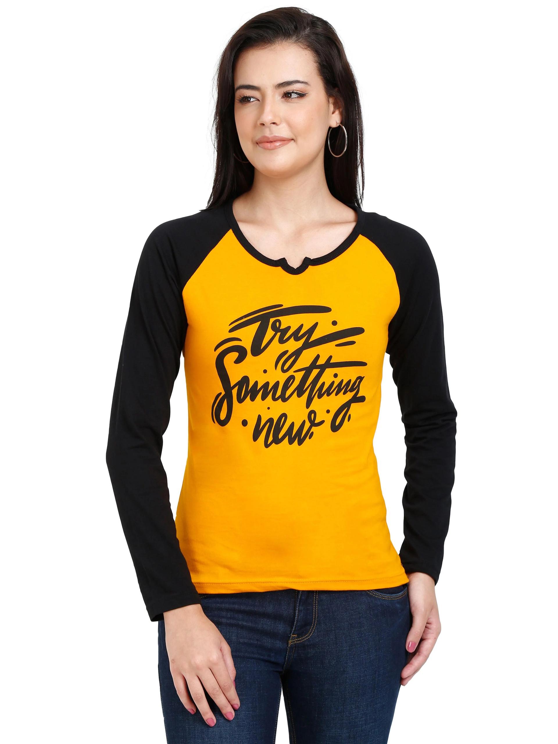 women's cotton printed raglan full sleeve t-shirt