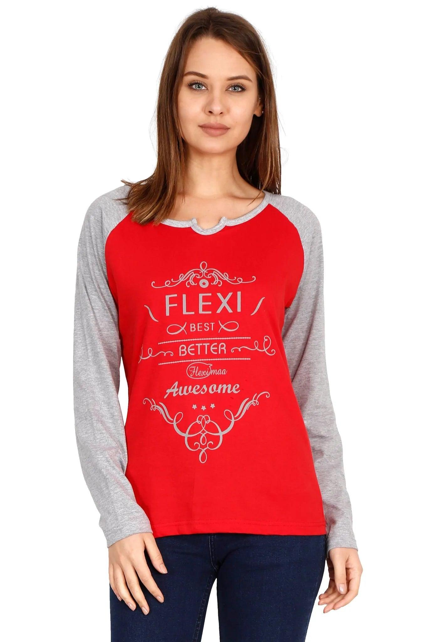 women's cotton printed raglan full sleeve t-shirt