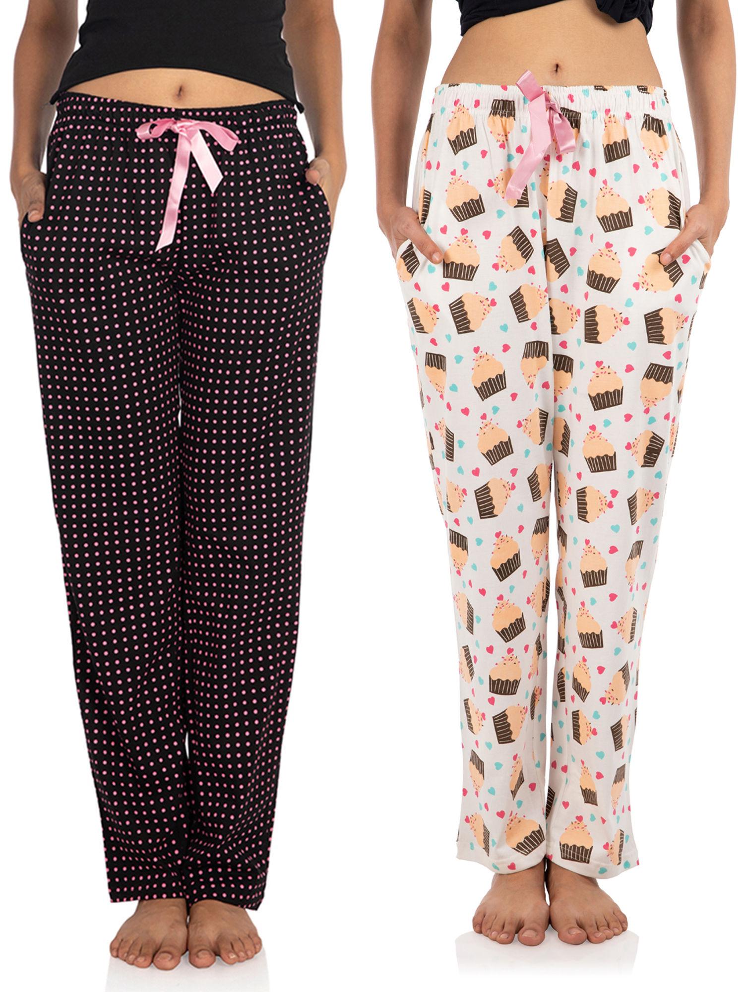 women's cotton pyjamas - pack of 2 cupcake & polka dot - multi - color