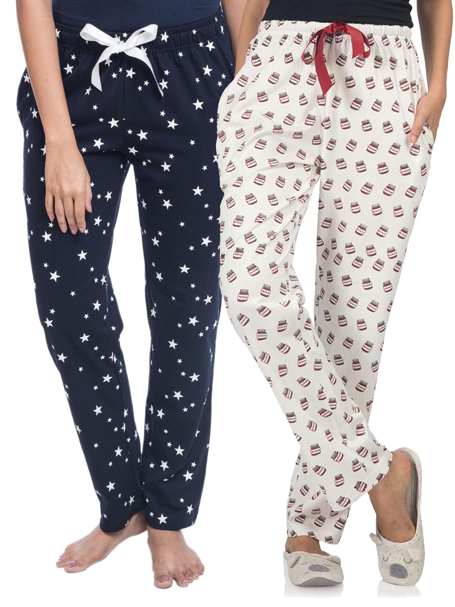 women's cotton pyjamas pack of 2 star, nutella - multi-color