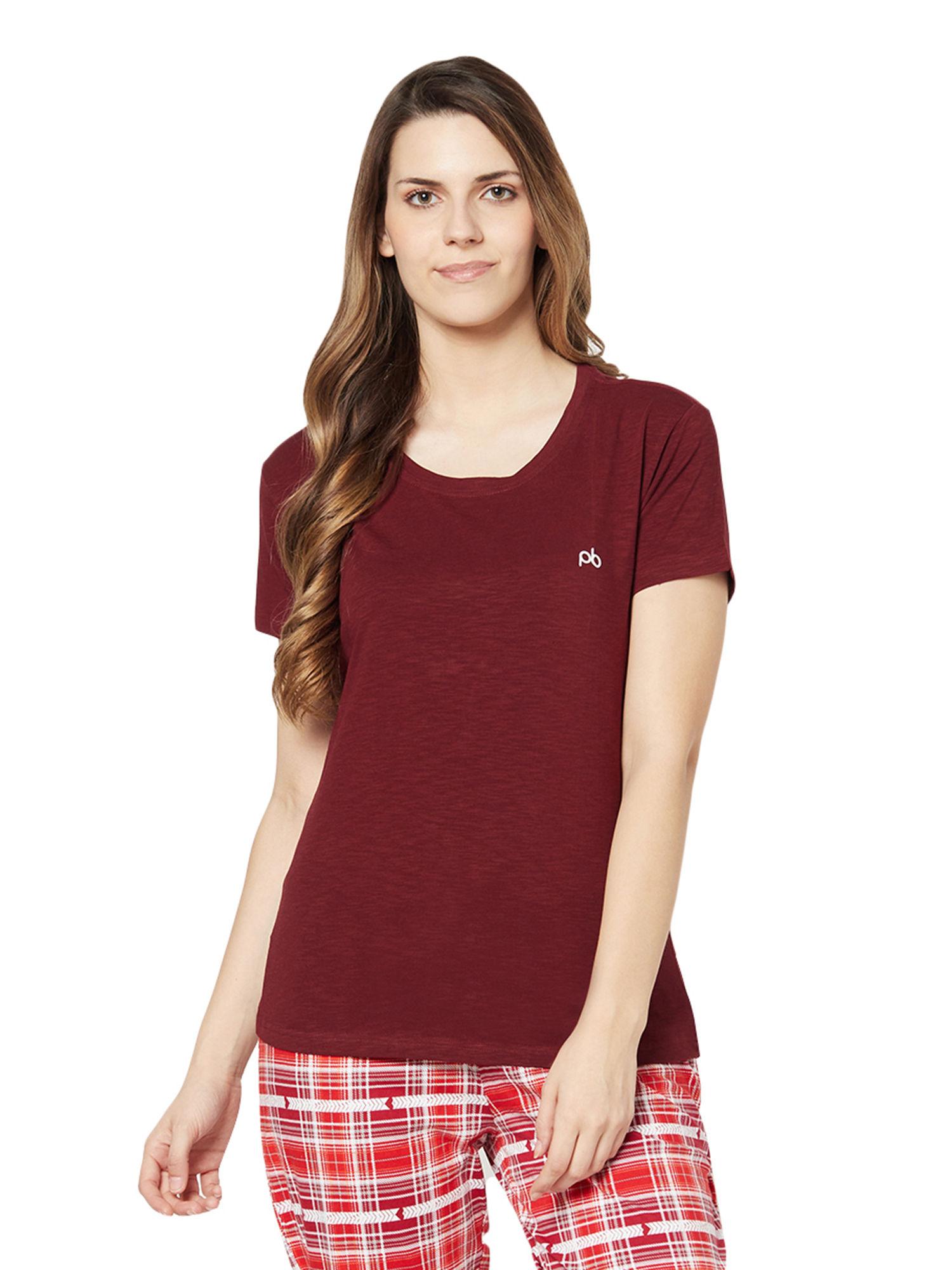 women's cotton rich t-shirt - maroon