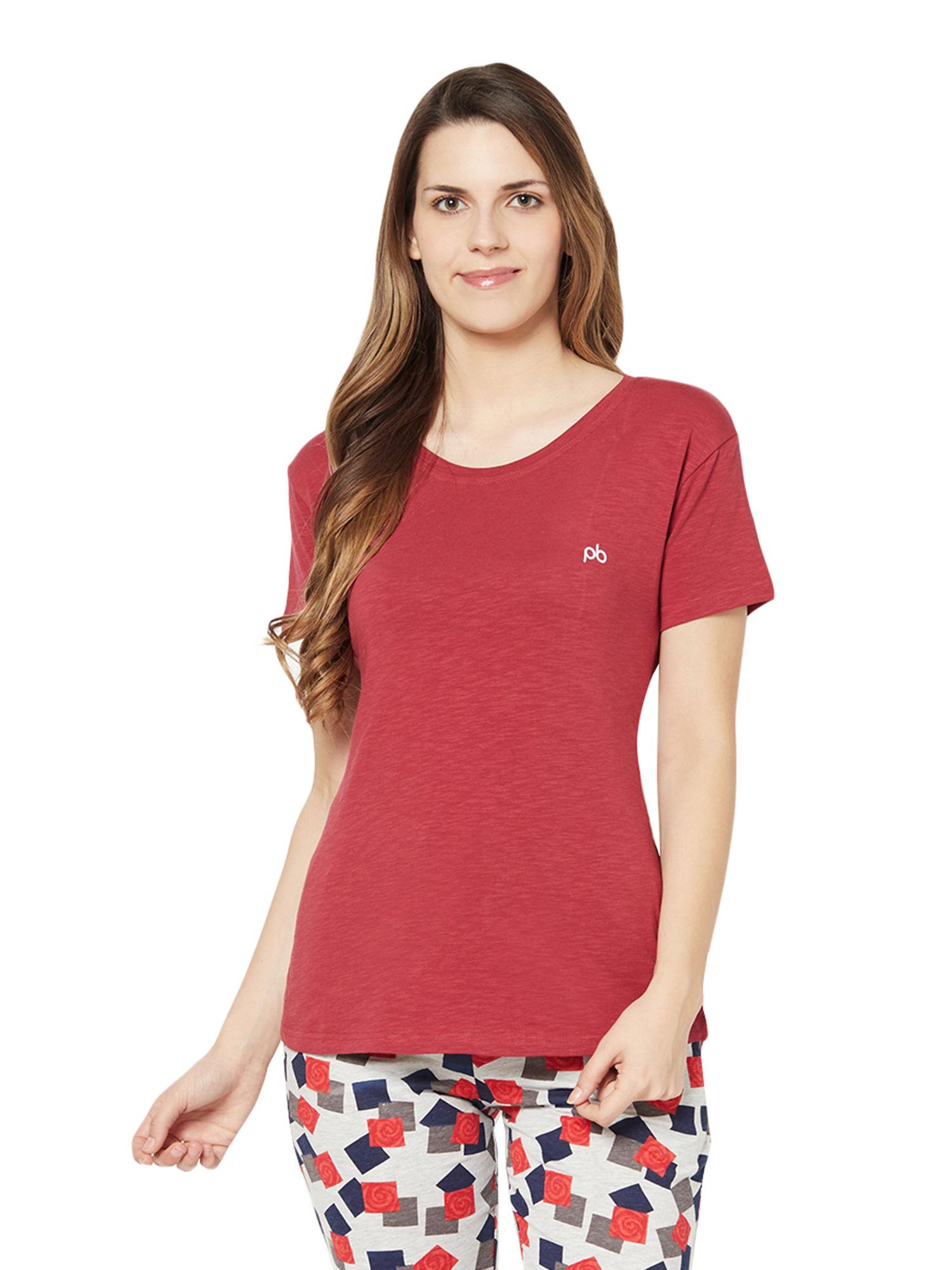 women's cotton rich t-shirt - maroon