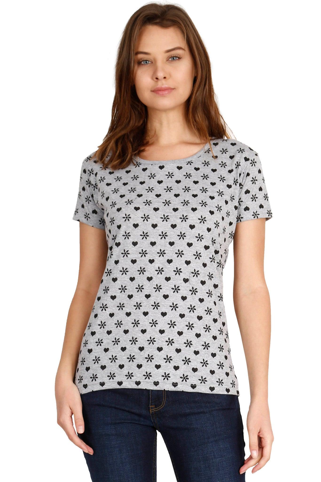 women's cotton round neck all over printed half sleeve t-shirt