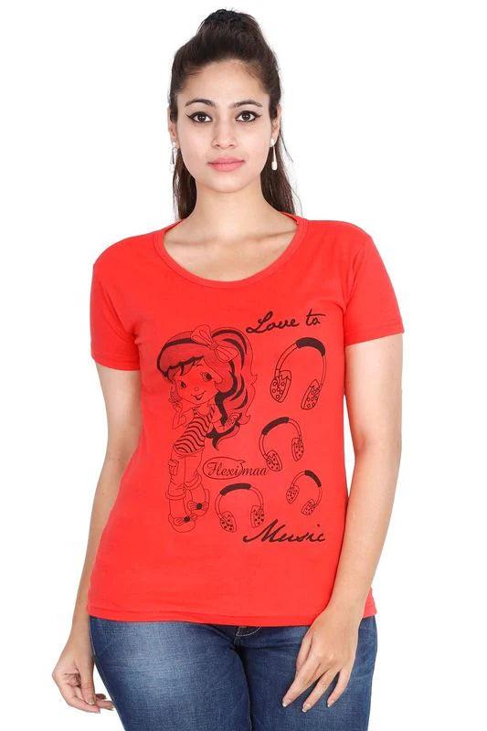 women's cotton round neck printed half sleeve t-shirt