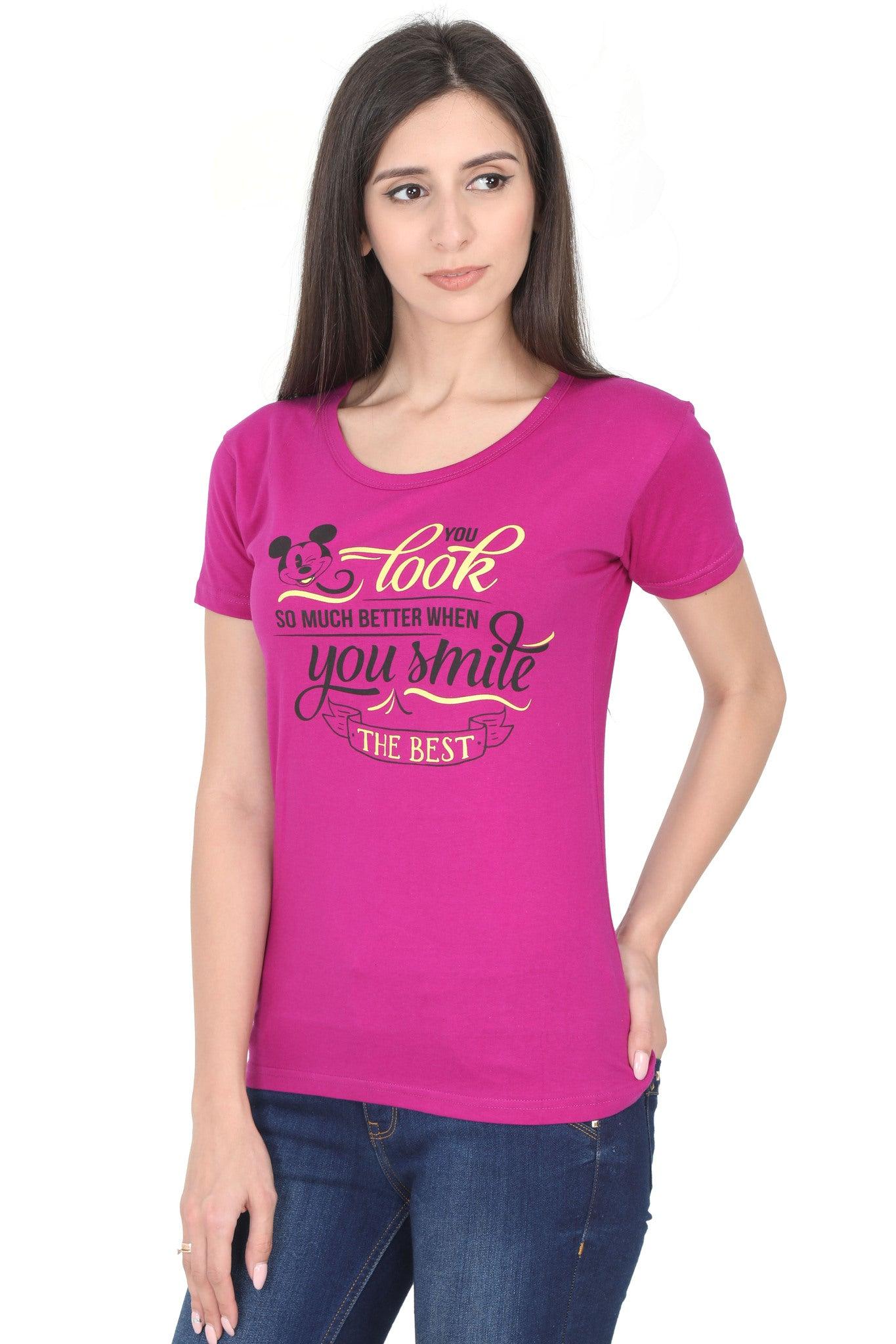 women's cotton round neck printed half sleeve t-shirt