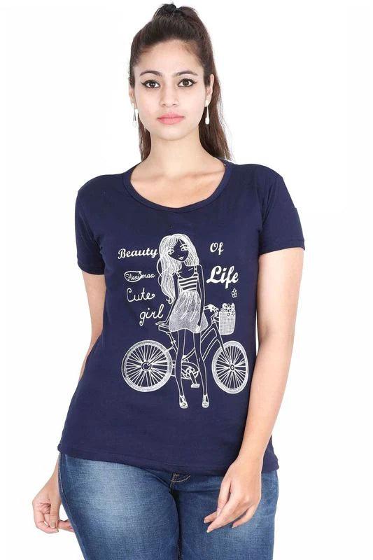 women's cotton round neck printed half sleeve t-shirt