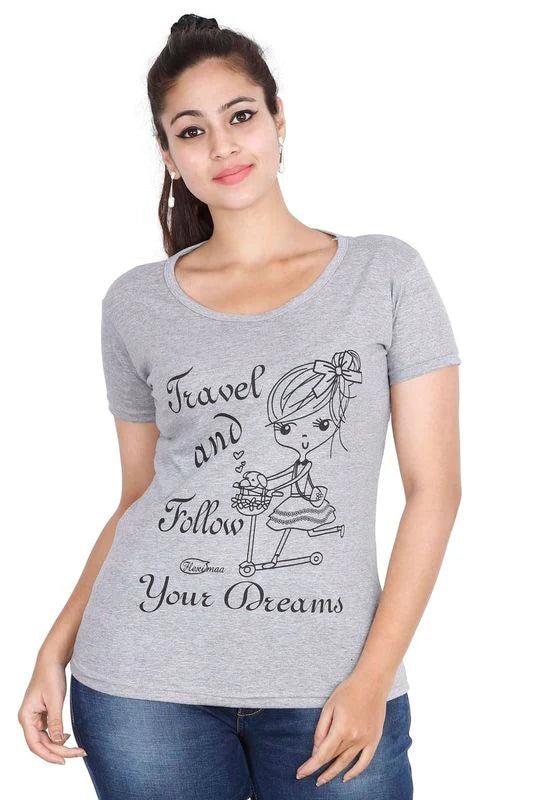 women's cotton round neck printed half sleeve t-shirt