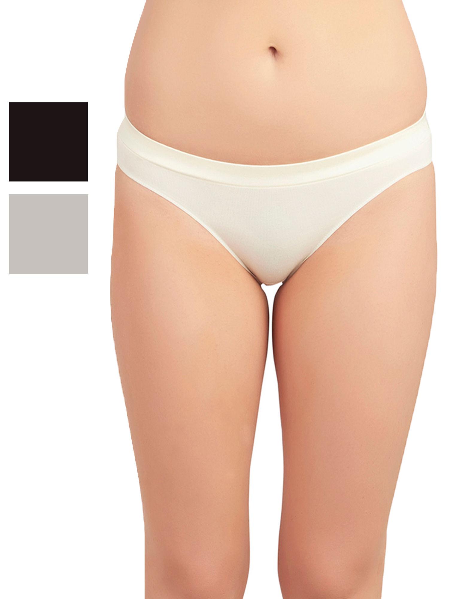 women's cotton solid satin panelled panty (pack of 3) - multi-color