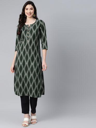 women's cotton tie-dye print straight kurta (green)
