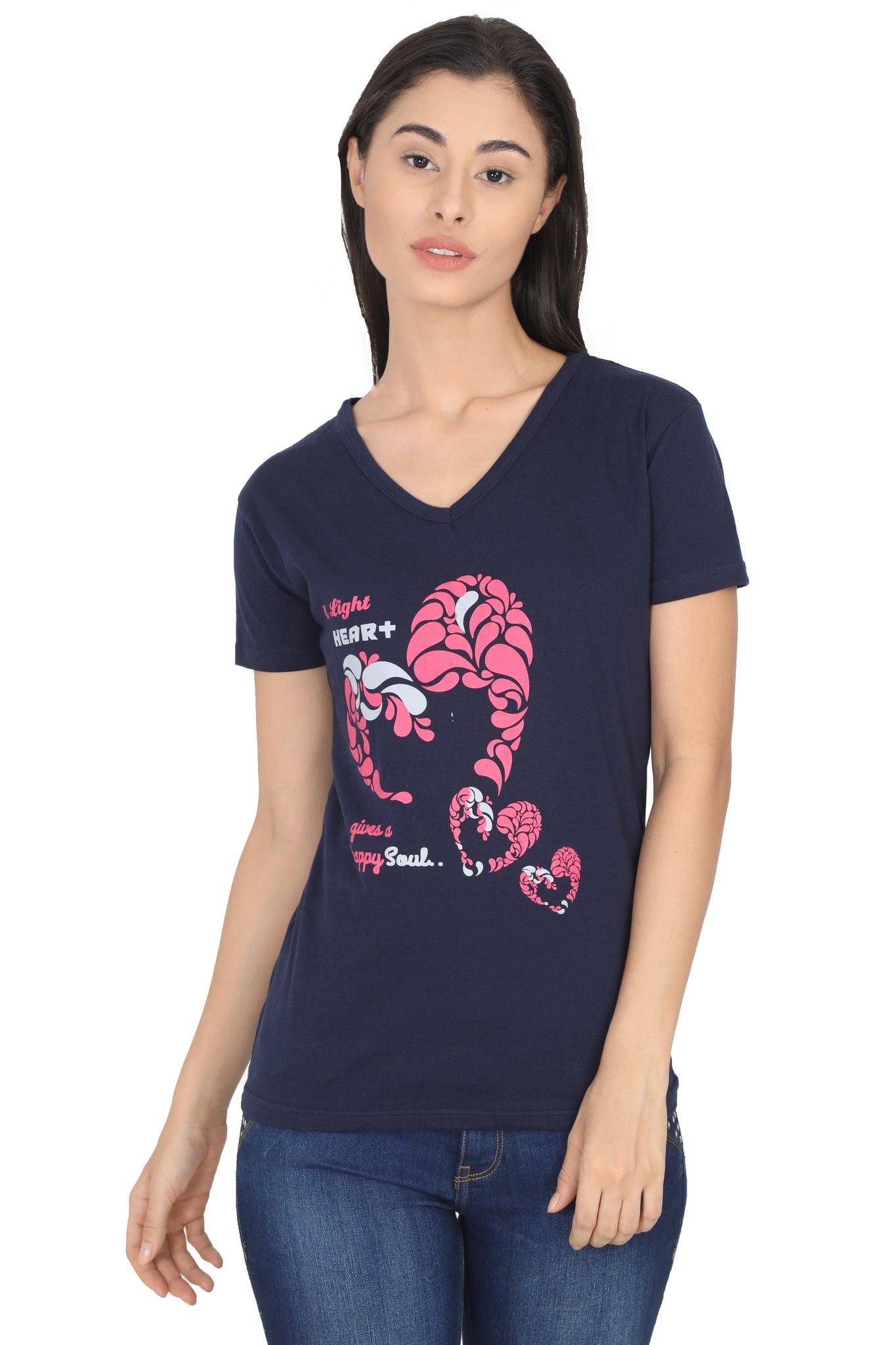 women's cotton v neck printed half sleeve t-shirt